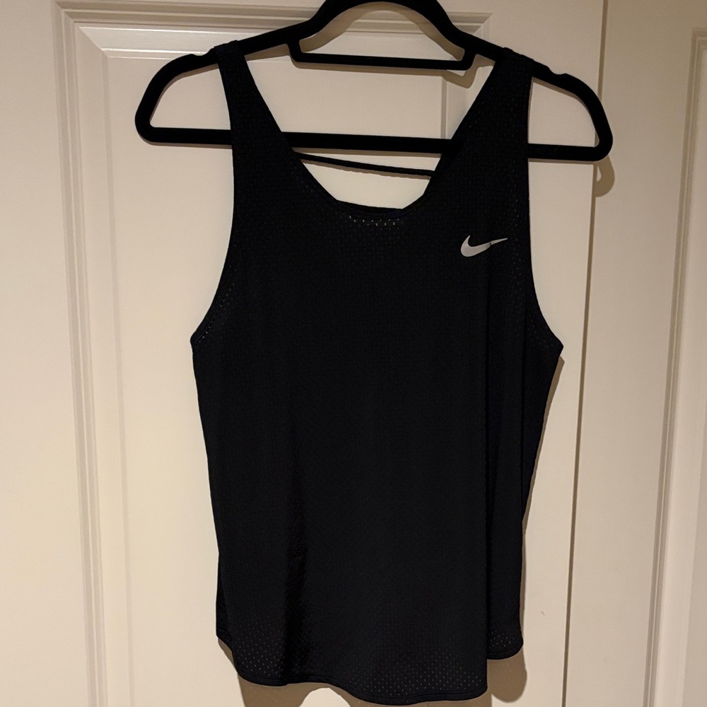 Nike Black Women's Mesh Athletic Tank Top with Silver Swoosh
